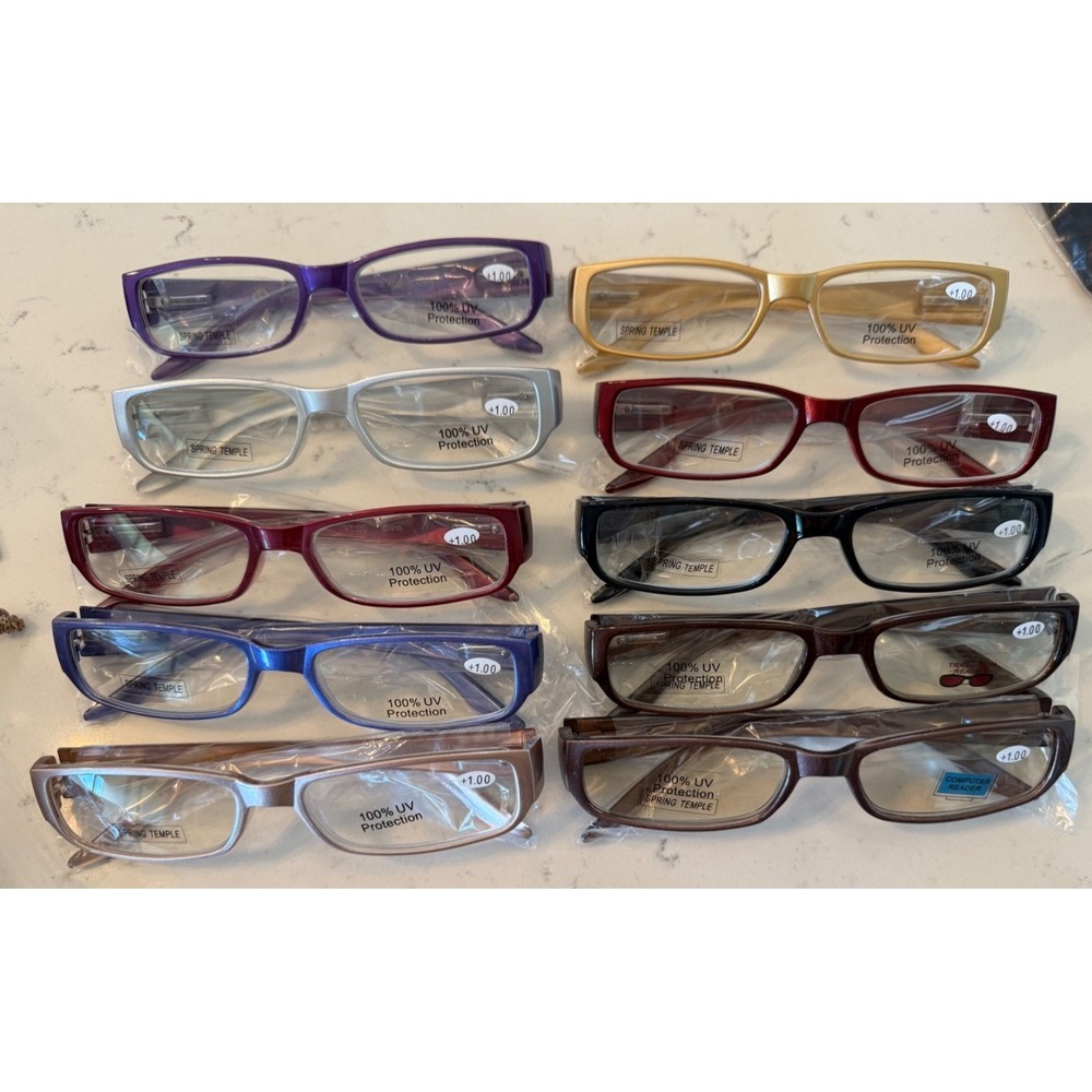 JOY MANGANO SET OF 10  METALLIC READERS READING GLASSES  STRENGTH +1.00 VINTAGE
